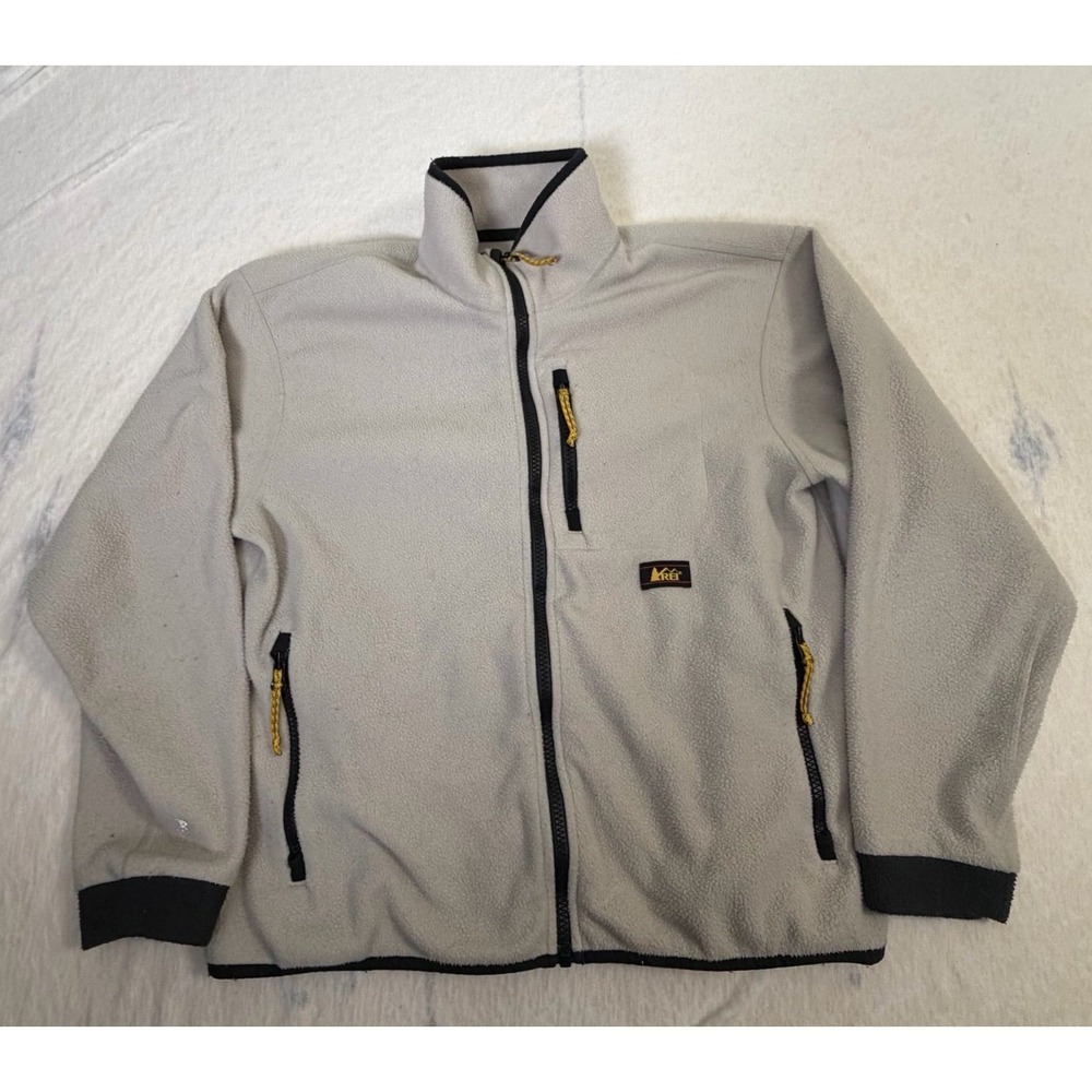 REI Womens XS Fleece Jacket Full Zip Beige Outdoor Hiking Lightweight